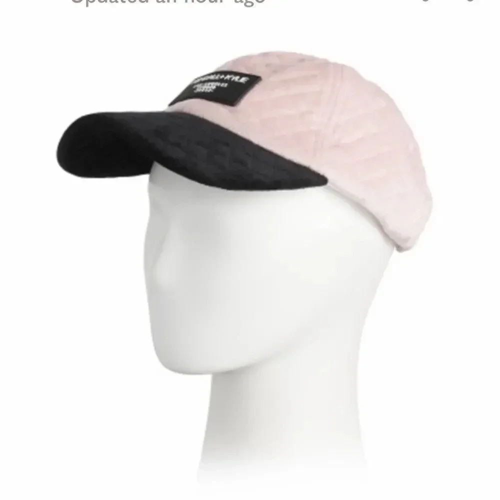 KENDALL + KYLIE PINK AND BLACK QUILTED VELOUR BASEBALL HAT O/S